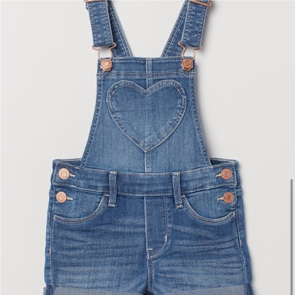 H&M Blue Denim Overalls With Heart Detail